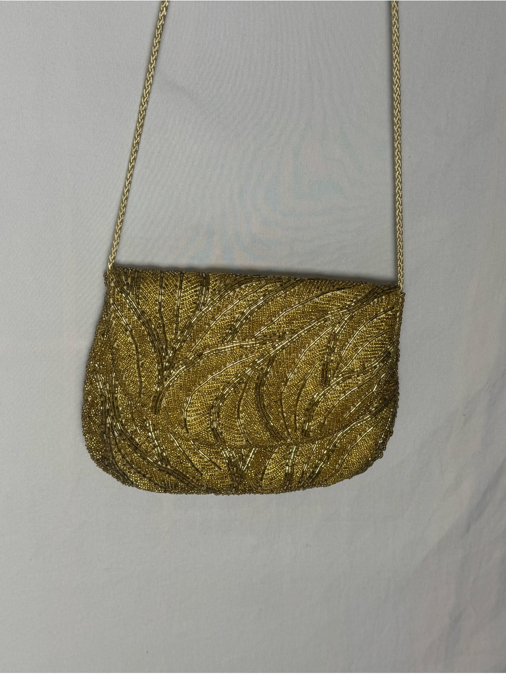 ✨ Vintage Gold Beaded Evening Bag Fold Over Clutch Shoulder Purse